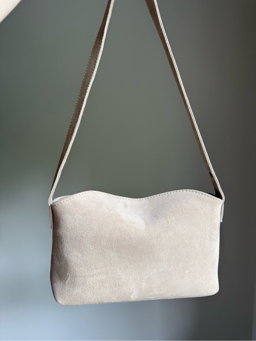 Minimalist Beige Suede Shoulder Bag